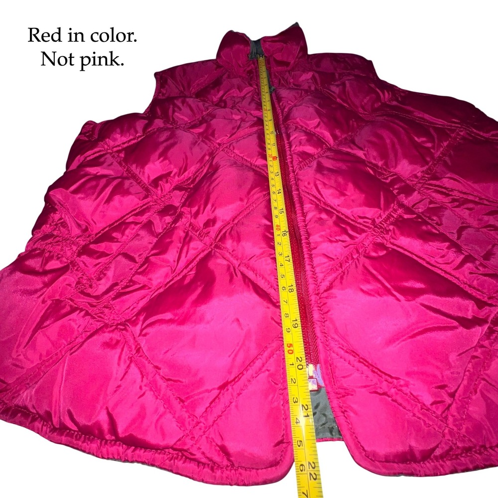 Vintage 80s 90s Eddie Bauer Goose Down Vest Diamond Quilt Pink Green M - Picture 11 of 14